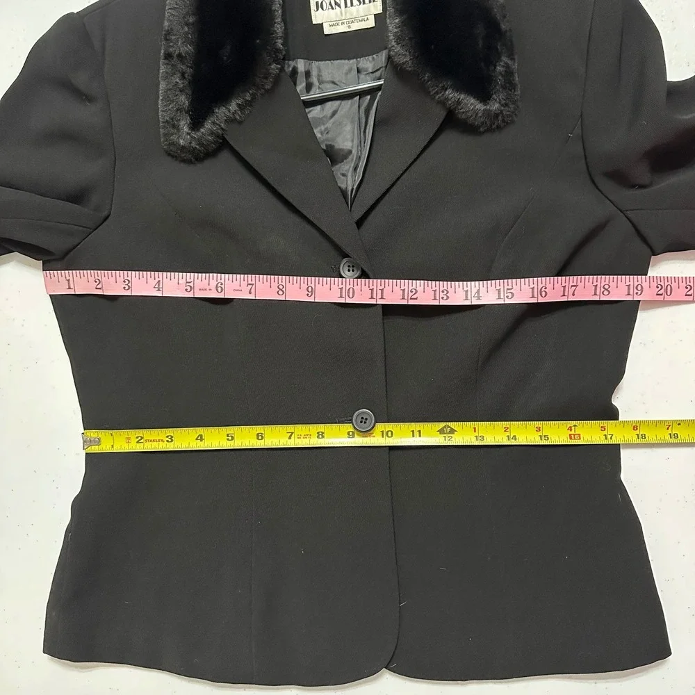 Joan Leslie Vintage Fitted Black Blazer‎ Jacket Faux Fur Collar Business Sz 8